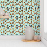 australian cattle dog fabric blue and red heelers and pizzas fabric - light blue