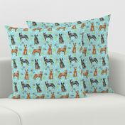 australian cattle dog fabric blue and red heelers and toys fabric - light blue