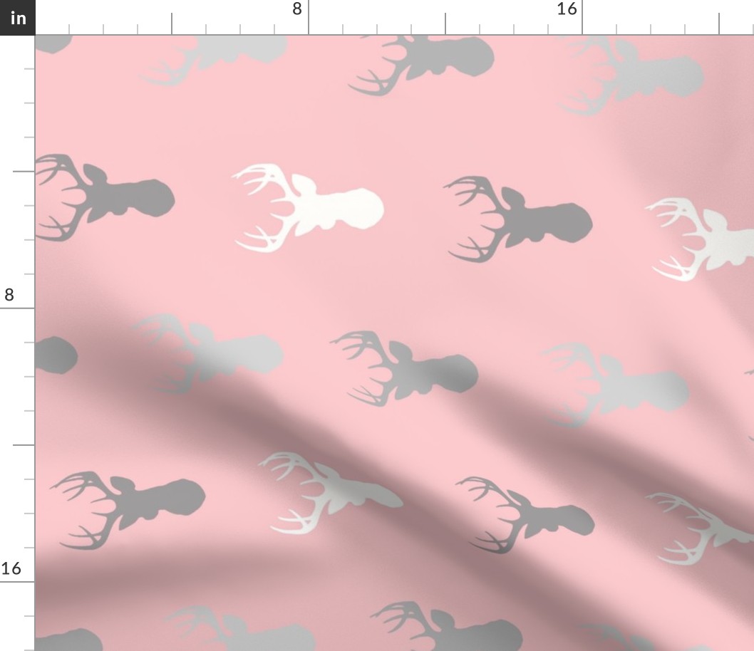 Deer - Rotated- Meadow Sunrise - grey on pink