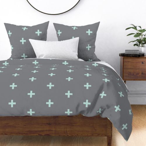 large Cross - mint on grey - plus