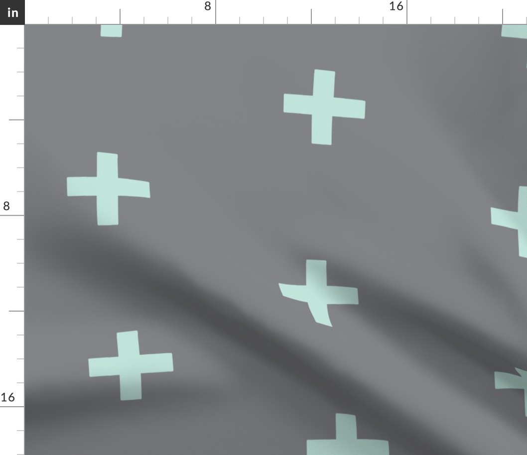 large Cross - mint on grey - plus