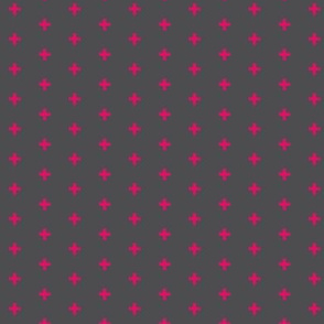 Tiny Crosses  - 1/3" plus - Hot pink on grey - fuchsia- neon pink