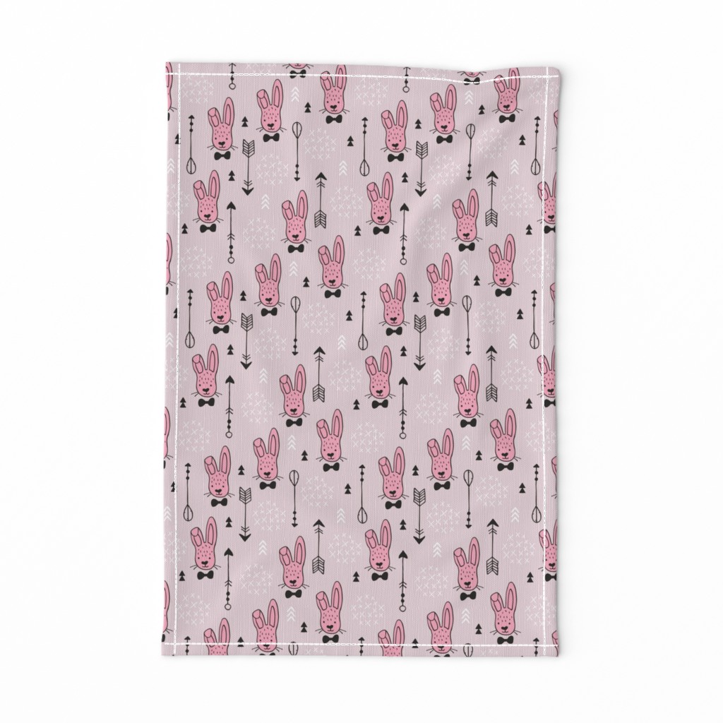 Cool hipster white bunny and geometric arrows spring easter design in pink and dusty blush for girls