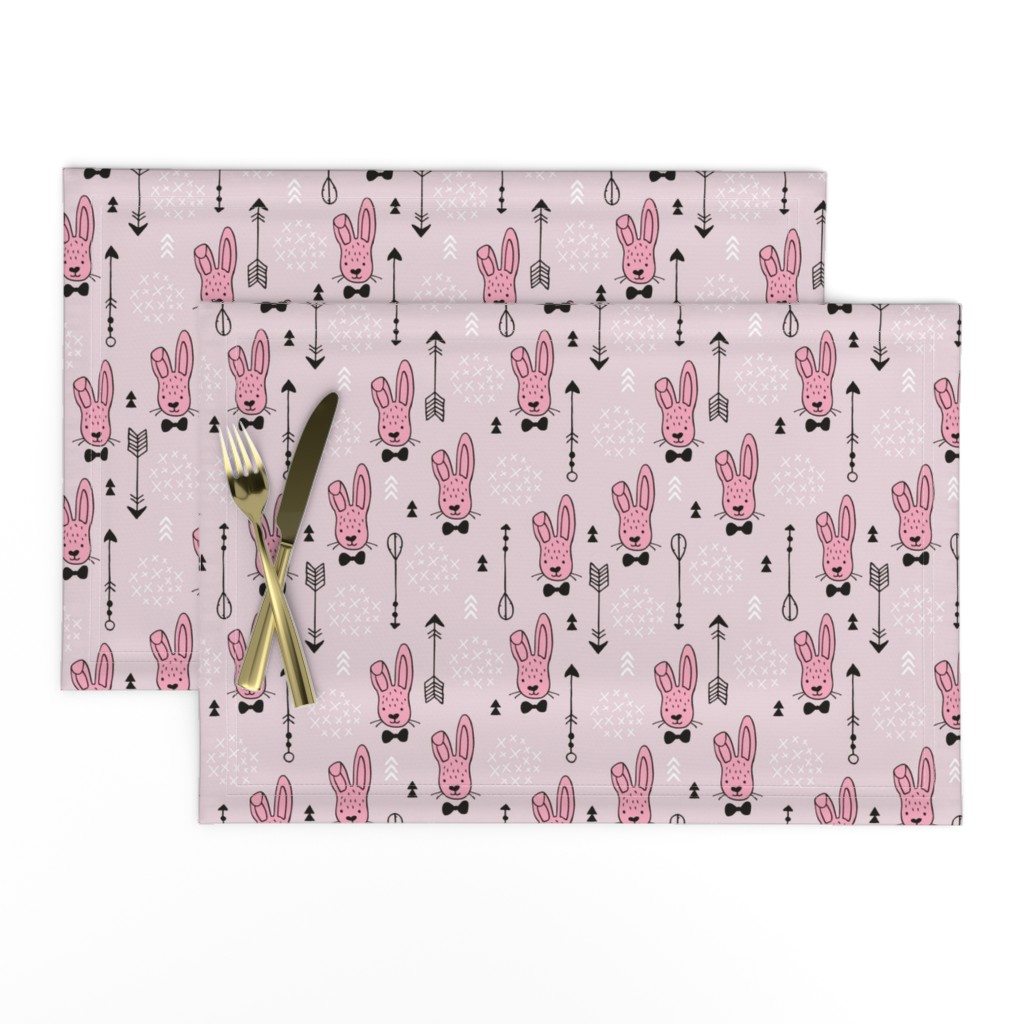 Cool hipster white bunny and geometric arrows spring easter design in pink and dusty blush for girls