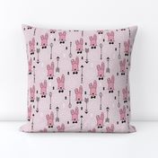 Cool hipster white bunny and geometric arrows spring easter design in pink and dusty blush for girls