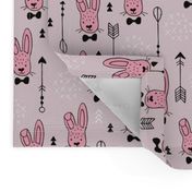 Cool hipster white bunny and geometric arrows spring easter design in pink and dusty blush for girls