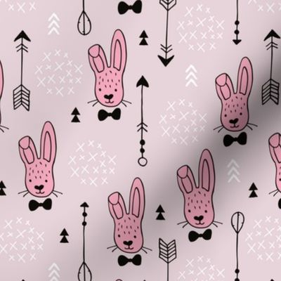 Cool hipster white bunny and geometric arrows spring easter design in pink and dusty blush for girls