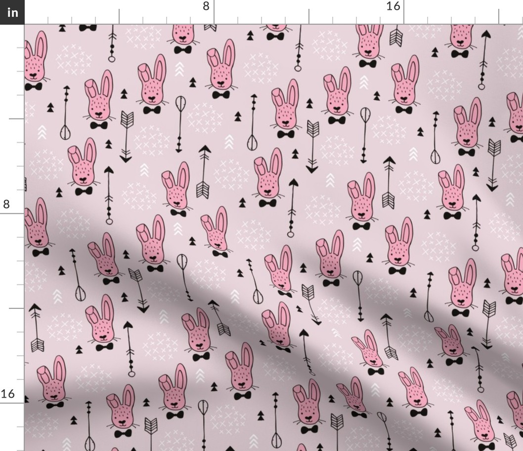 Cool hipster white bunny and geometric arrows spring easter design in pink and dusty blush for girls