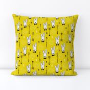 Cool hipster white bunny and geometric arrows spring easter design in gender neutral yellow