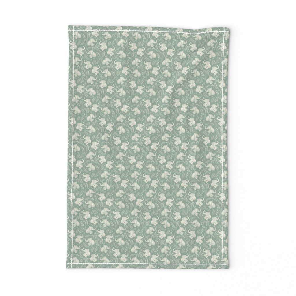 Tiny Laughing Baby Elephants - monochrome sage green and cream