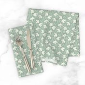 Tiny Laughing Baby Elephants - monochrome sage green and cream