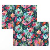 Whimsical Hexagon Garden on dark blue