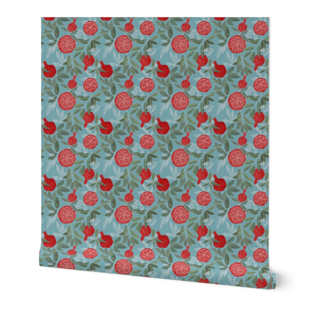 Pomegranates garden on sky blue