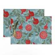 Pomegranates garden on sky blue