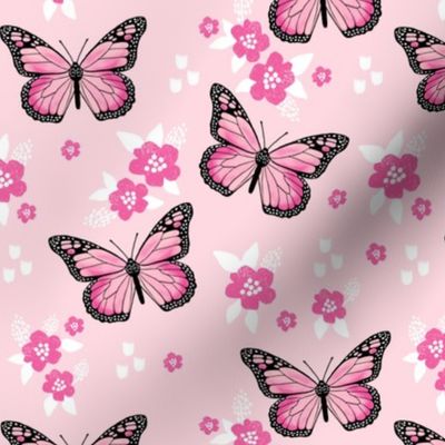butterfly fabric // monarch butterflies spring florals design andrea lauren fabric - pink