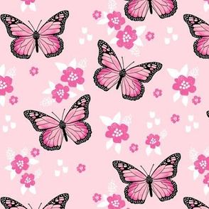 butterfly fabric // monarch butterflies spring florals design andrea lauren fabric - pink