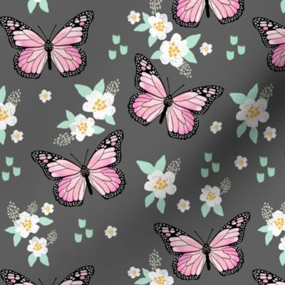 butterfly fabric // monarch butterflies spring florals design andrea lauren fabric - charcoal