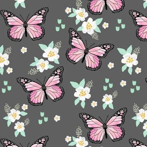 butterfly fabric // monarch butterflies spring florals design andrea lauren fabric - charcoal
