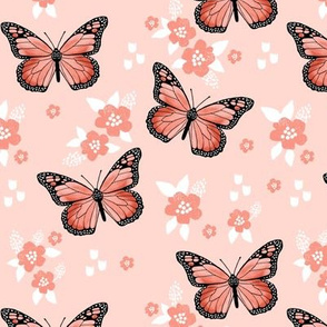 butterfly fabric // monarch butterflies spring florals design andrea lauren fabric - coral and blush