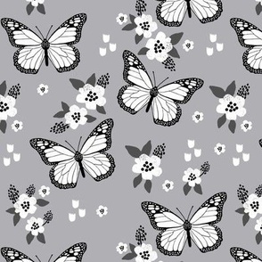 butterfly fabric // monarch butterflies spring florals design andrea lauren fabric- grey white and black