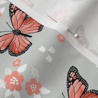 butterfly fabric // monarch butterflies spring florals design andrea lauren fabric - grey and orange