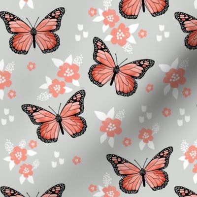butterfly fabric // monarch butterflies spring florals design andrea lauren fabric - grey and orange