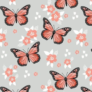 butterfly fabric // monarch butterflies spring florals design andrea lauren fabric - grey and orange