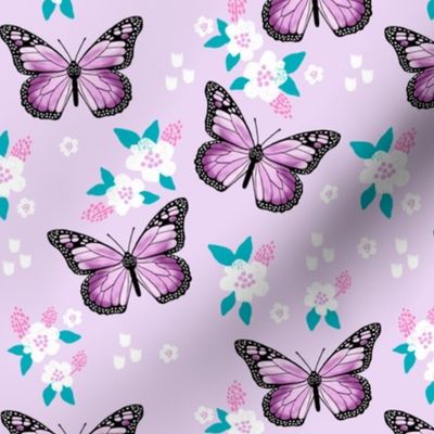 butterfly fabric // monarch butterflies spring florals design andrea lauren fabric - lavender
