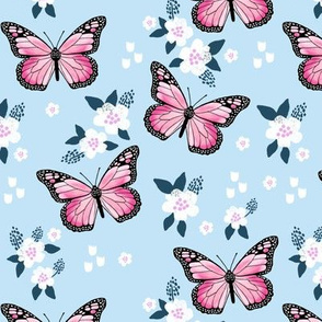 butterfly fabric // monarch butterflies spring florals design andrea lauren fabric - light blue