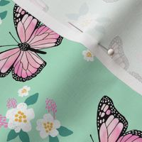 butterfly fabric // monarch butterflies spring florals design andrea lauren fabric - mint
