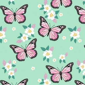 butterfly fabric // monarch butterflies spring florals design andrea lauren fabric - mint