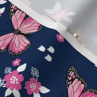 butterfly fabric // monarch butterflies spring florals design andrea lauren fabric - navy