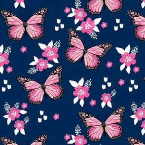 butterfly fabric // monarch butterflies spring florals design andrea lauren fabric - navy