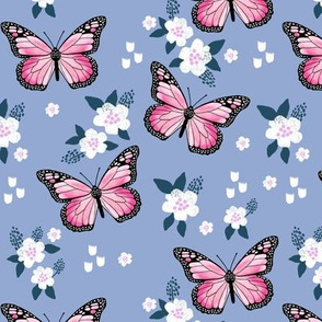 butterfly fabric // monarch butterflies spring florals design andrea lauren fabric - powder blue