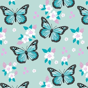 butterfly fabric // monarch butterflies spring florals design andrea lauren fabric - turquoise