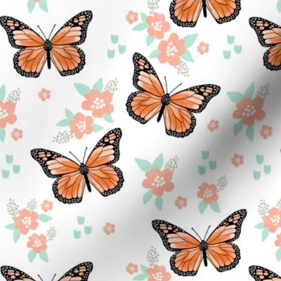 butterfly fabric // monarch butterflies spring florals design andrea lauren fabric - orange and white