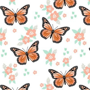 butterfly fabric // monarch butterflies spring florals design andrea lauren fabric - orange and white