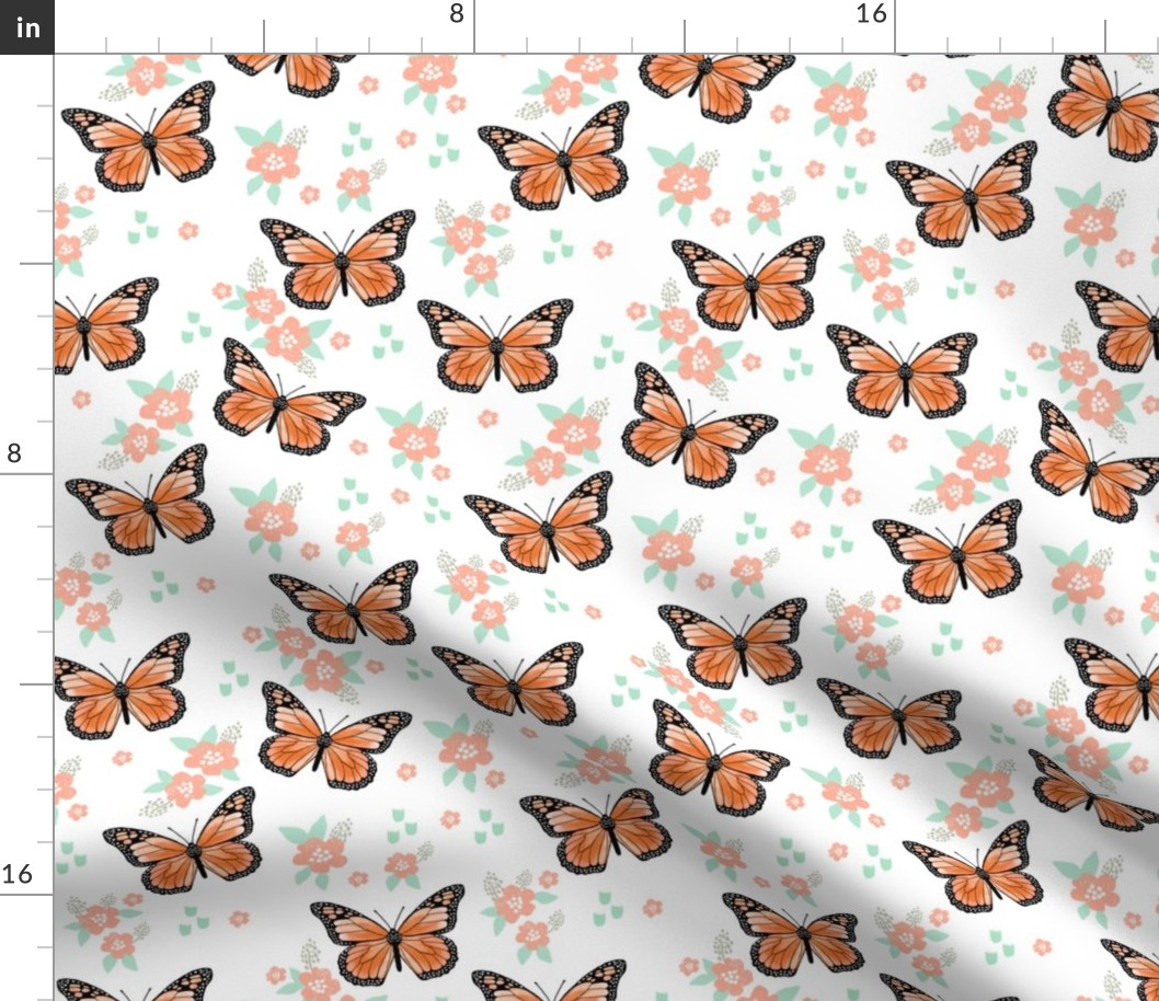 butterfly fabric // monarch butterflies spring florals design andrea lauren fabric - orange and white