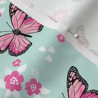 butterfly fabric // monarch butterflies spring florals design andrea lauren fabric - pink and mint