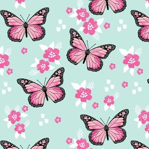 butterfly fabric // monarch butterflies spring florals design andrea lauren fabric - pink and mint