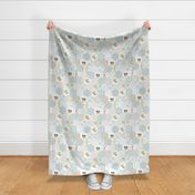 Cute hexagon baby blanket wholecloth quilt birds bunnies