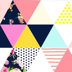 Colorful Summer Floral Triangle Wholecloth // Cheater Quilt 