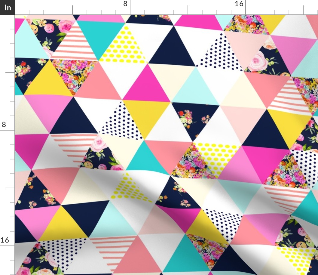 Colorful Summer Floral Triangle Wholecloth // Cheater Quilt 