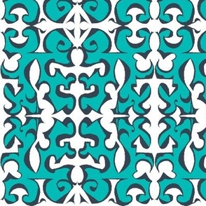 ARABESQUE Turquoise and Ink on White 