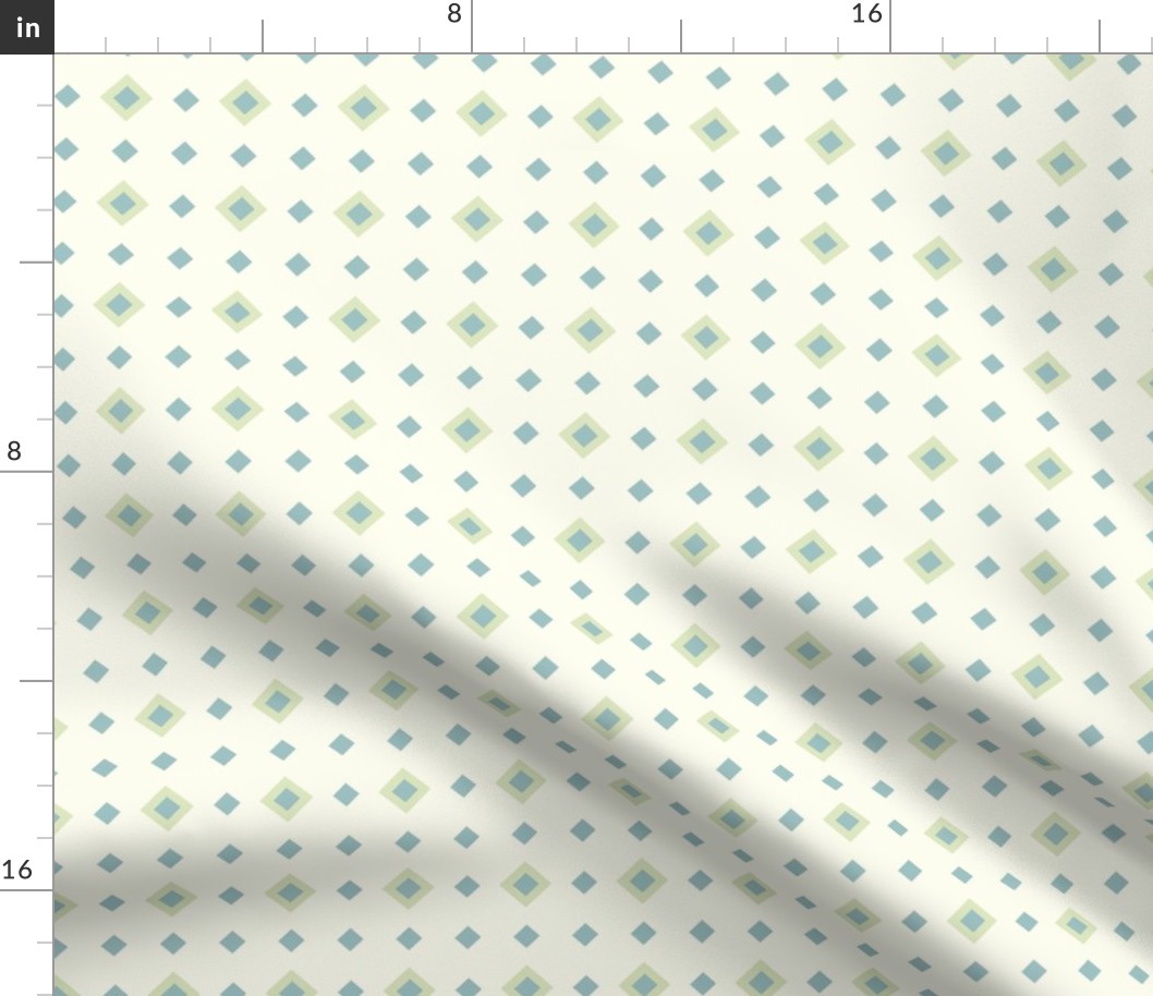 Seamless Spring Green and Blue Green Polka Maxi Diamonds on Cream Background