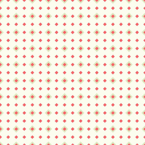 Seamless Spring Green and Coral Red Maxi Polka Diamonds on Cream Background