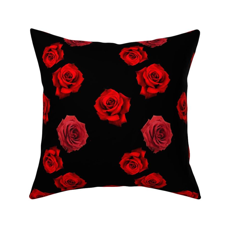 Red Roses on Black Fabric | Spoonflower