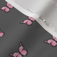 monarch butterfly fabric // simple sweet butterflies design nursery baby girls fabric - charcoal and pink