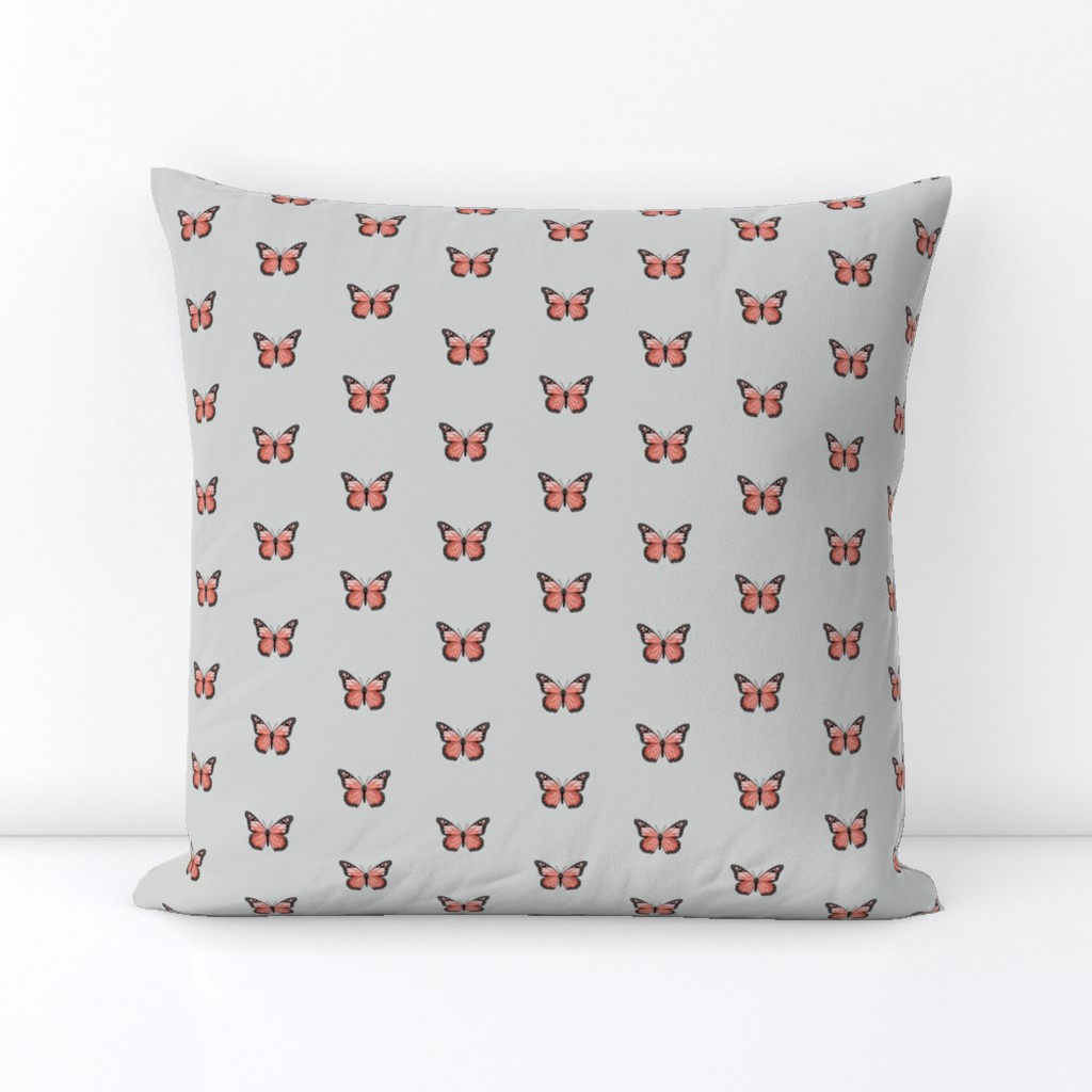 monarch butterfly fabric // simple sweet butterflies design nursery baby girls fabric - grey and orange
