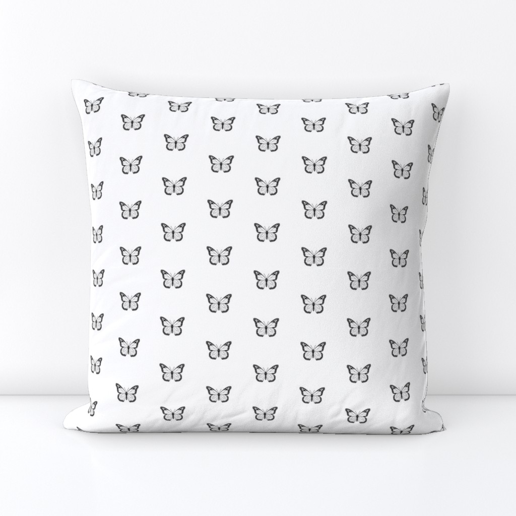 monarch butterfly fabric // simple sweet butterflies design nursery baby girls fabric - black and white